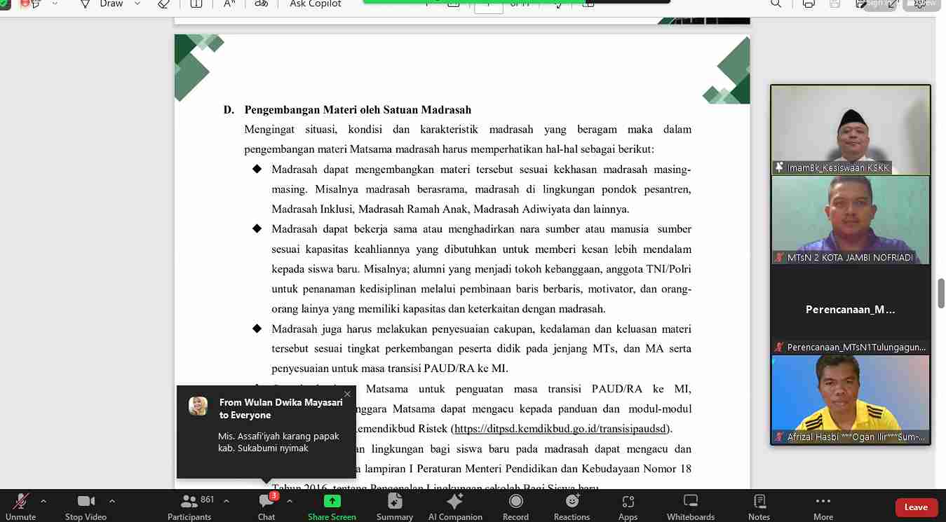 SOSIALISASI PELAKSANAAN MASA TAARUF SISWA MADRASAH (MATSAMA) 