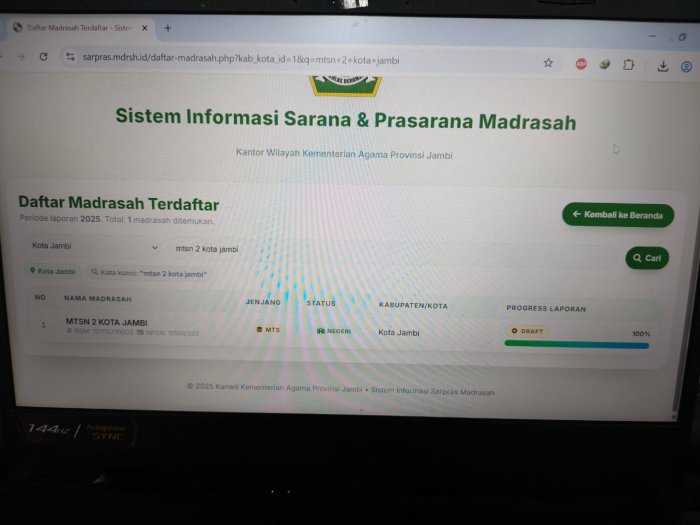 Progres Pelaporan Sarpras MTsN 2 Kota Jambi Maksimal Progres Pelaporan Sarpras MTsN 2 Kota Jambi Maksimal