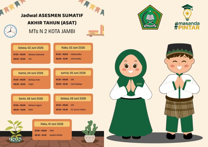 Jadwal ASAT 2026: Siswa MTsN 2 Kota Jambi Uji Dua Mata Pelajaran Per Hari Jadwal ASAT 2026: Siswa MTsN 2 Kota Jambi Uji Dua Mata Pelajaran Per Hari