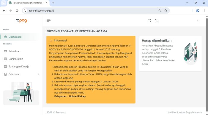 ASN Diminta Segera Lapor Presensi dan E-Kinerja Tahun 2025