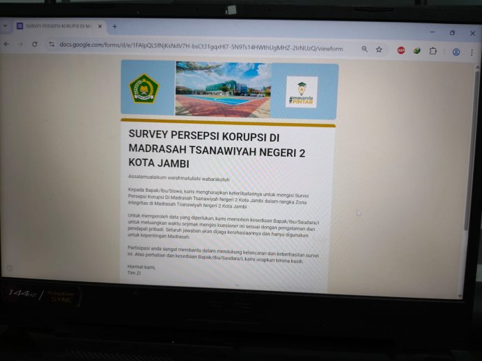 Survei Persepsi Korupsi MTsN 2 Kota Jambi, Langkah Menuju Zona Integritas