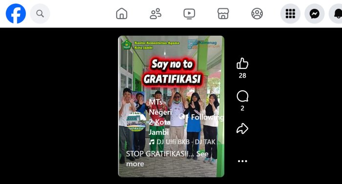 Video Medsos MTsN 2 Kota Jambi Gaungkan Gerakan Tolak Gratifikasi