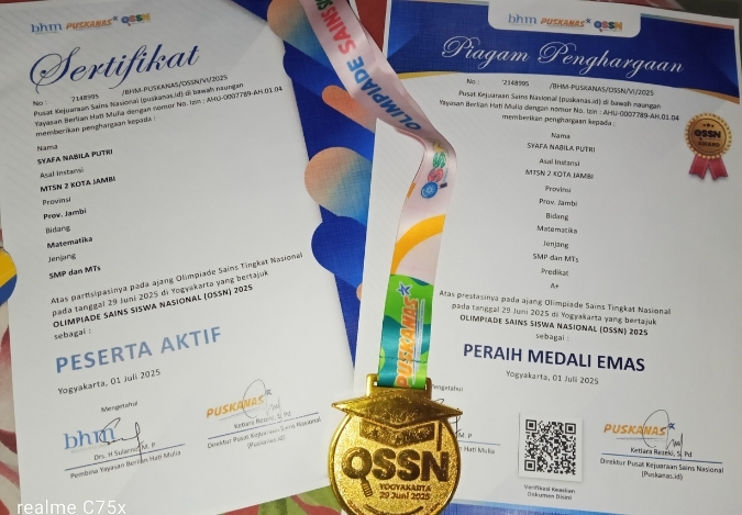 Syafa Nabila Putri Sabet Mendali Emas OSSN Matematika Tingkat Nasional