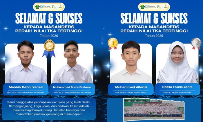 Dua Siswa MTsN 2 Kota Jambi Raih Nilai Bahasa Indonesia 96,67 pada Tes Potensi Akademik (TKA) Dua Siswa MTsN 2 Kota Jambi Raih Nilai Bahasa Indonesia 96,67 pada Tes Potensi Akademik (TKA)